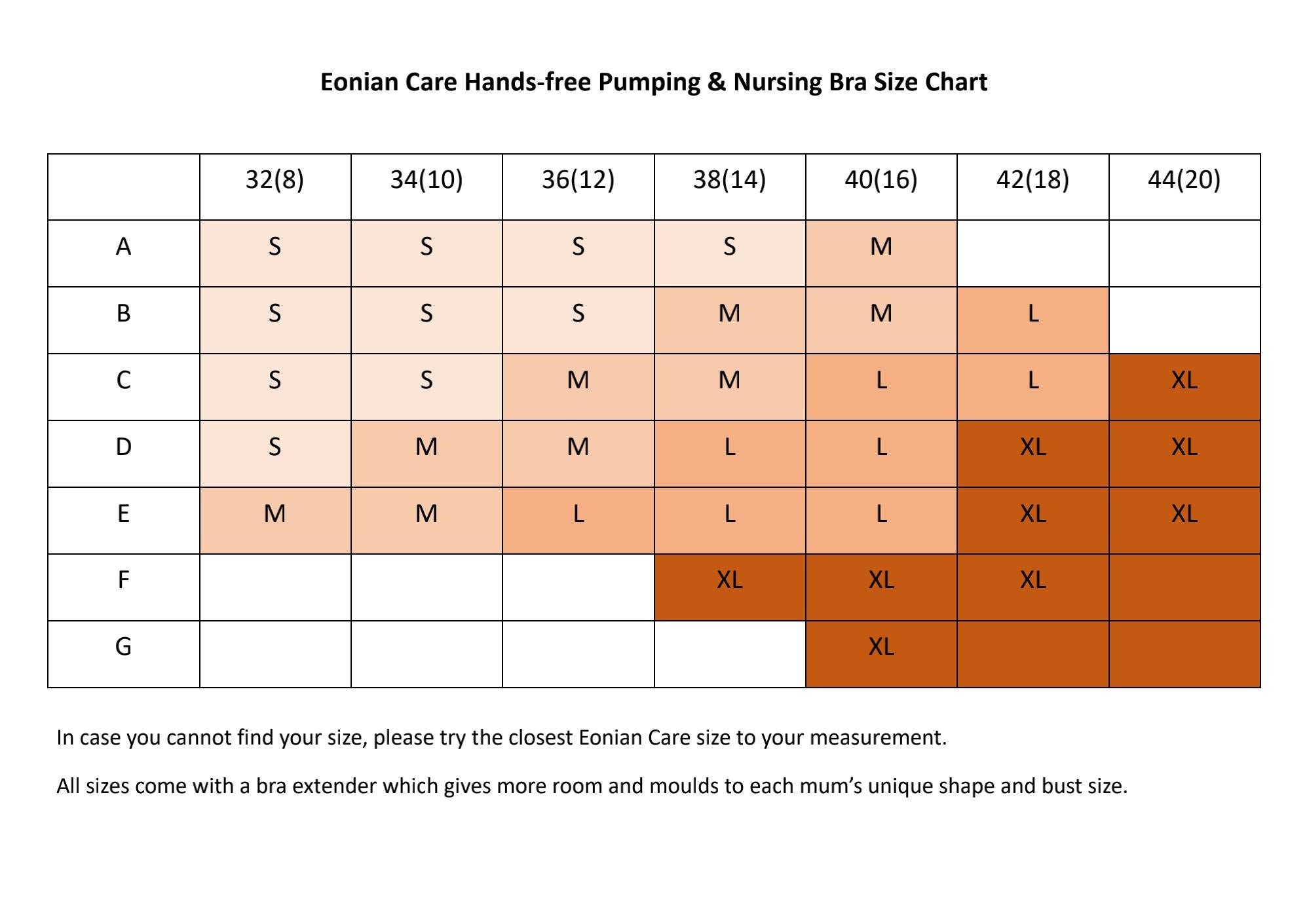 Pumping Bra Size Chart