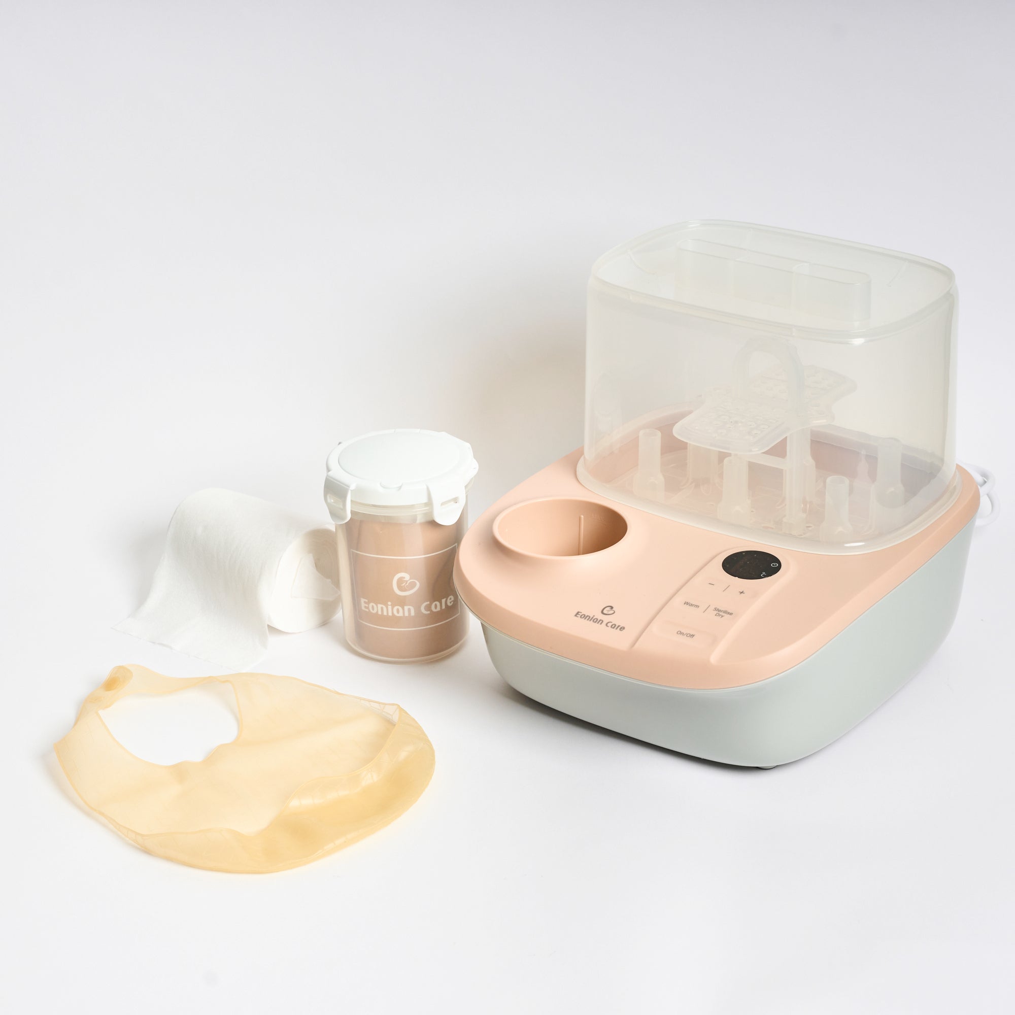 Eonian Care Baby Weaning Starter Kit -- Electric Steriliser, Bottle Warmer, Dryer, Pure Dry or Wet Wipes and Bib with Food Catcher